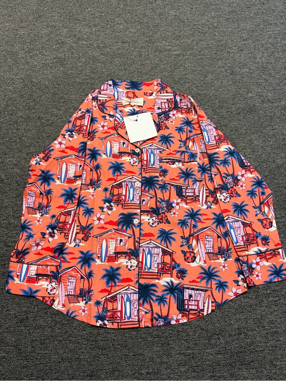 Printfresh Coral Tropical Cabana Button-Down Pajama Set - organic cotton